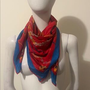 Gazzy Elegant Chain Gold Red and Blue Silk Scarf